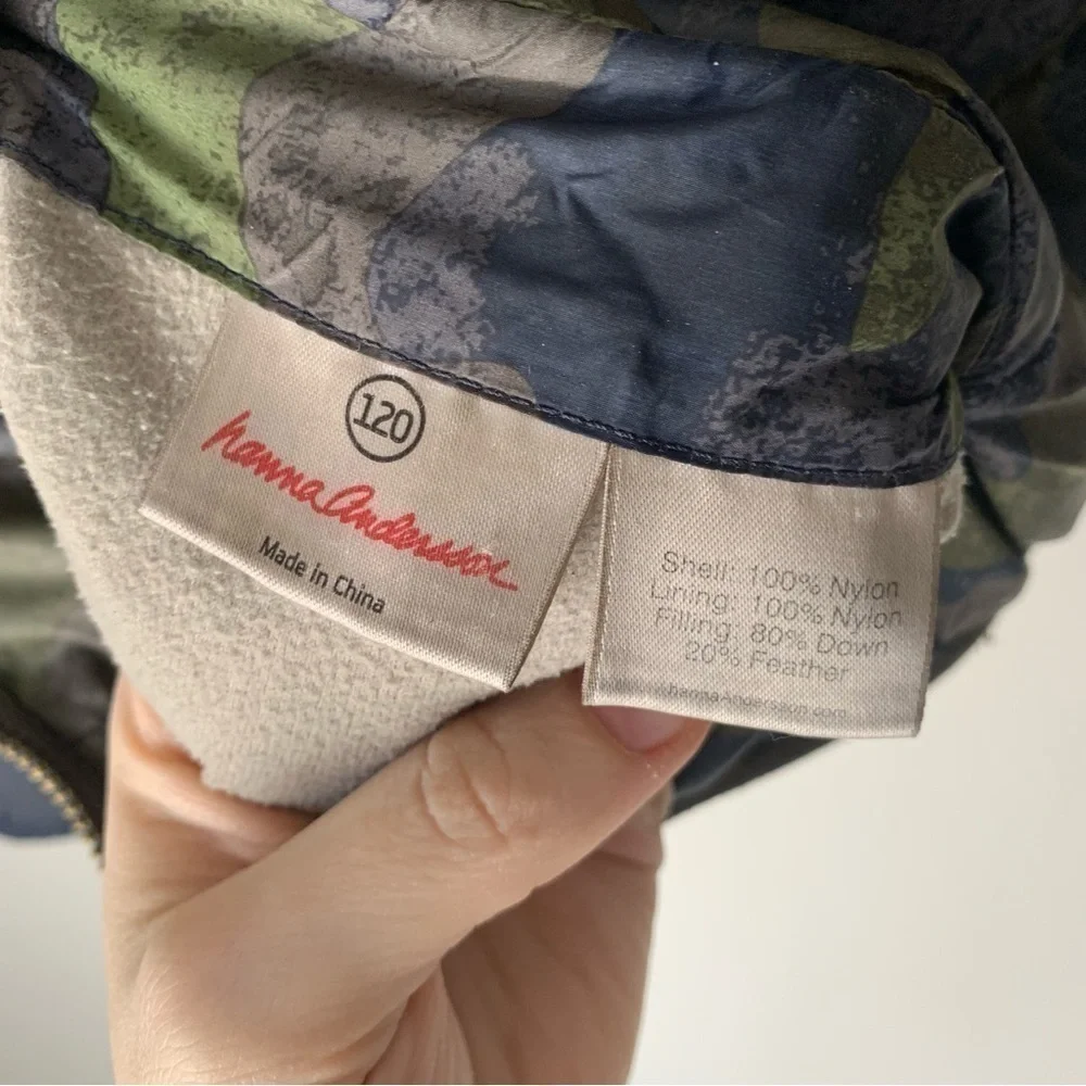 Hanna Anderson Little Boys Reversible Down puffer jacket 120 Camo/Navy